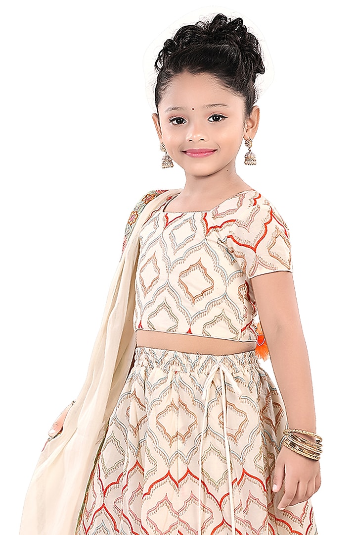 Off-White Silk Sequins Embroidered Lehenga Set For Girls by Pragya exclusive at Pernia's Pop Up Shop