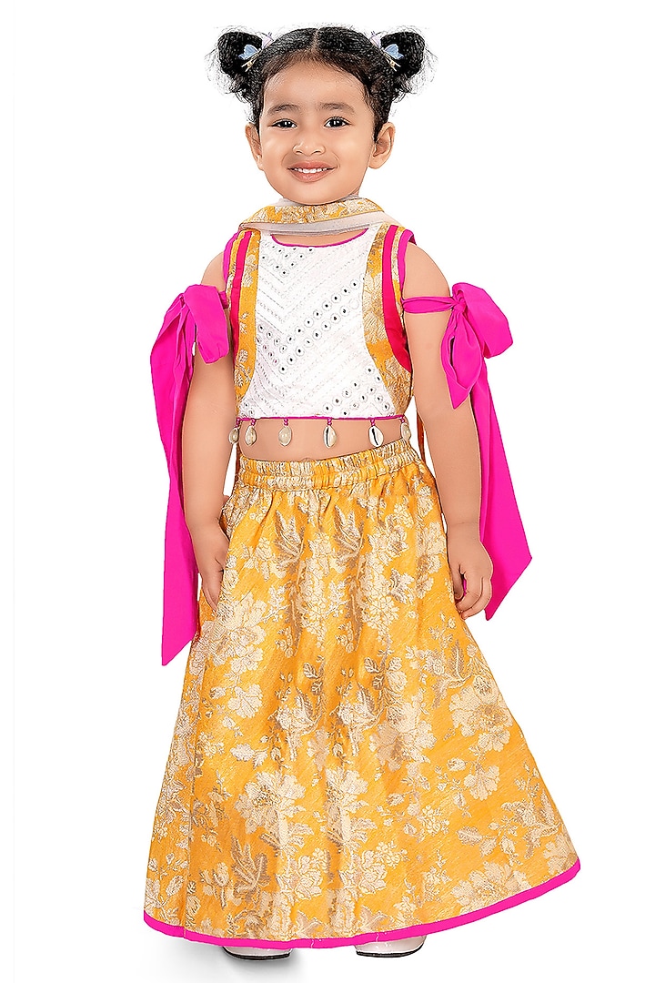 Multi-Colored Silk Brocade Embroidered Lehenga Set For Girls by Pragya exclusive at Pernia's Pop Up Shop