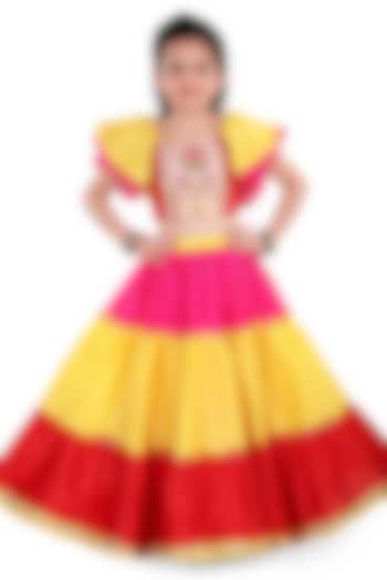 Multi-Colored Cotton Frilled Lehenga Set For Girls by Pragya exclusive at Pernia's Pop Up Shop