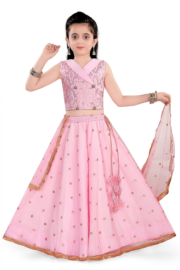 Light Pink Crepe Sequins Work Lehenga Set For Girls by Pragya exclusive at Pernia's Pop Up Shop