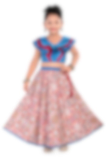 Multi-Colored Cotton Thread Embroidered Flared Lehenga Set For Girls by Pragya exclusive at Pernia's Pop Up Shop