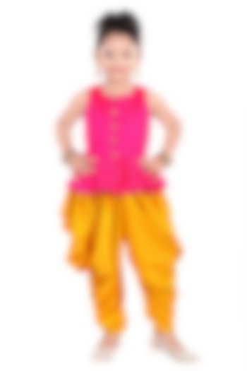 Pink Silk Dhoti Set For Girls by Pragya exclusive at Pernia's Pop Up Shop