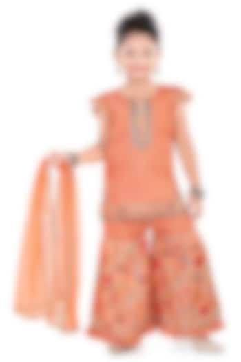 Orange Cotton Printed Sharara Set For Girls by Pragya exclusive at Pernia's Pop Up Shop