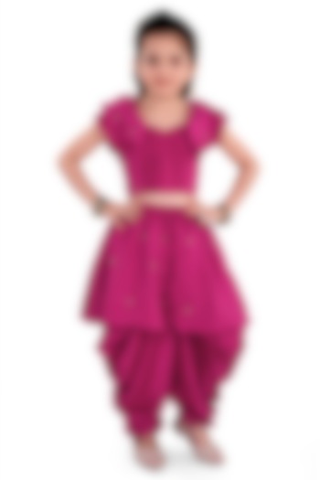 Maroon Silk Dhoti Set For Girls by Pragya exclusive at Pernia's Pop Up Shop