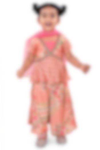 Peach Silk Printed Palazzo Pant Set For Girls by Pragya exclusive at Pernia's Pop Up Shop