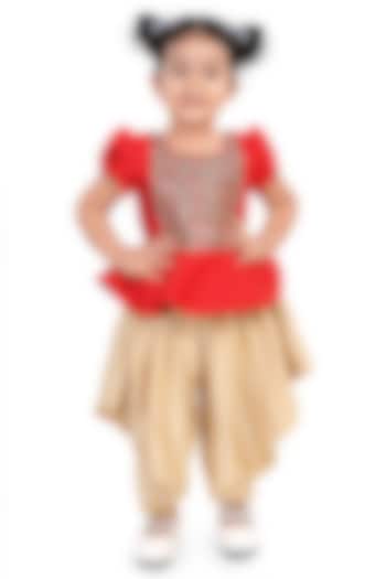 Red Silk Dhoti Set For Girls by Pragya exclusive at Pernia's Pop Up Shop