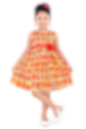 Yellow Cotton Printed Dress For Girls by Pragya exclusive at Pernia's Pop Up Shop