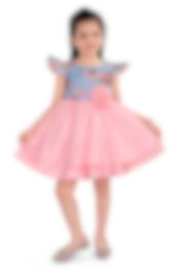 Pink Silk Floral Printed Dress For Girls by Pragya exclusive at Pernia's Pop Up Shop