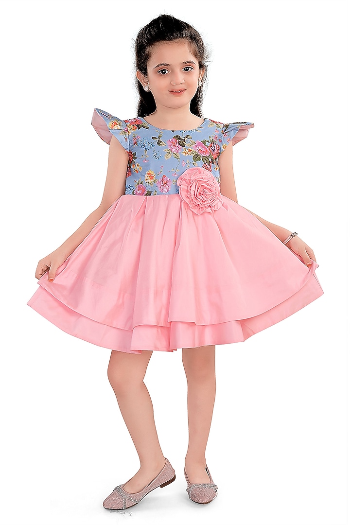 Pink Silk Floral Printed Dress For Girls by Pragya exclusive at Pernia's Pop Up Shop