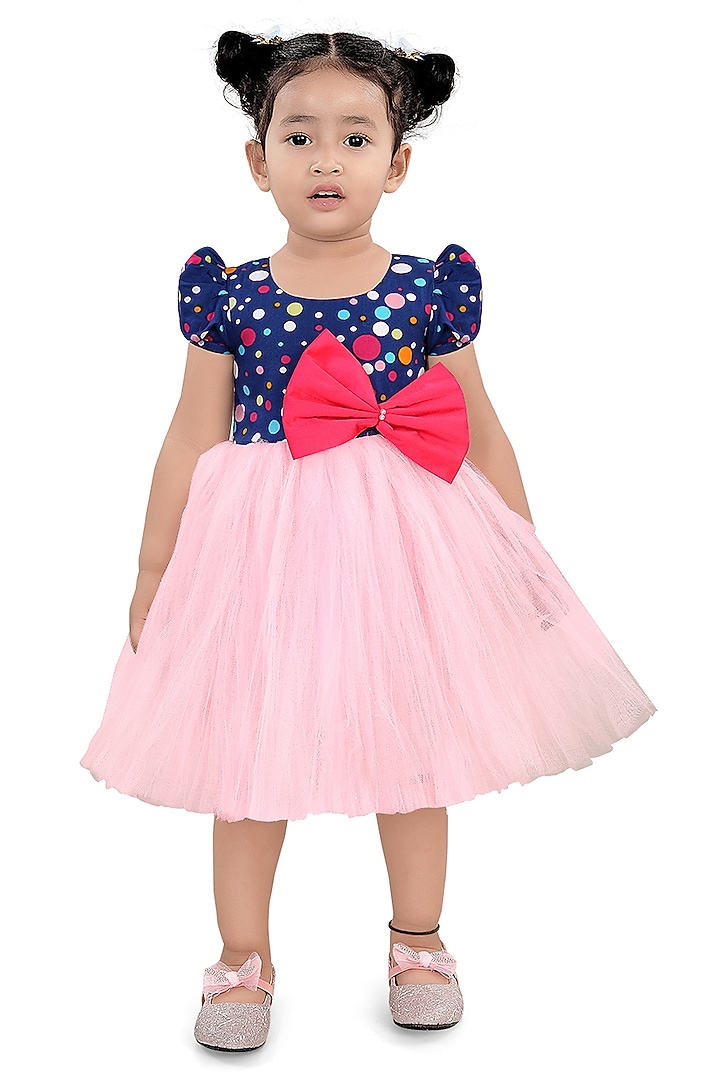 Blue & Pink Cotton Printed Dress For Girls by Pragya exclusive at Pernia's Pop Up Shop