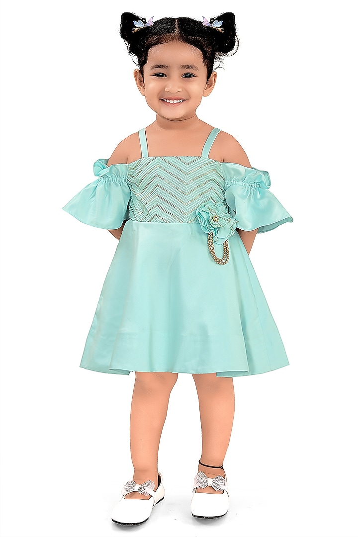 Aqua Sequins Dress For Girls by Pragya exclusive at Pernia's Pop Up Shop