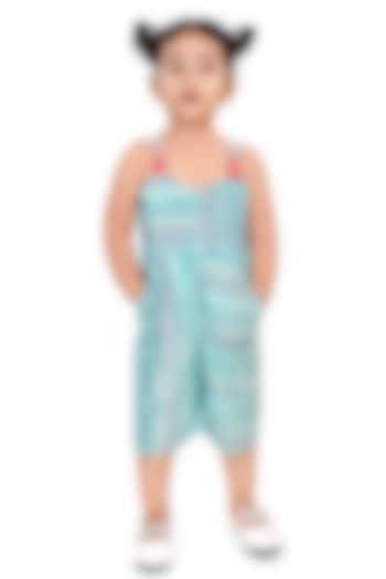 Aqua Silk Printed Jumpsuit For Girls by Pragya exclusive at Pernia's Pop Up Shop