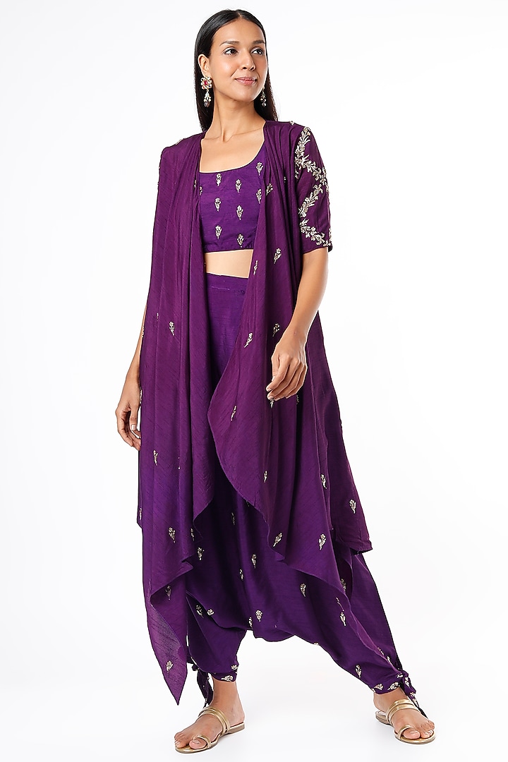 Purple Zardosi Embroidered Cape Set by Prathyusha Garimella