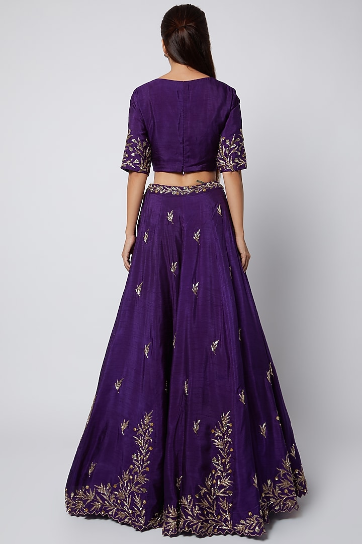 Purple Embroidered Wedding Lehenga Set by Prathyusha Garimella at Pernia's Pop Up Shop