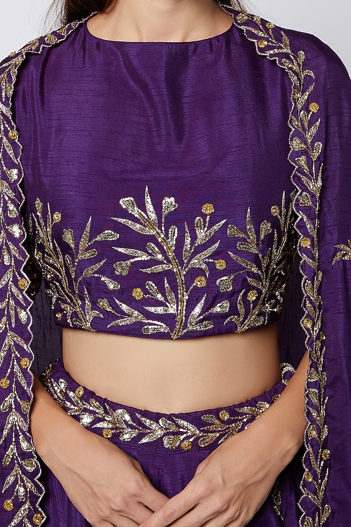 Purple Embroidered Wedding Lehenga Set by Prathyusha Garimella at Pernia's Pop Up Shop