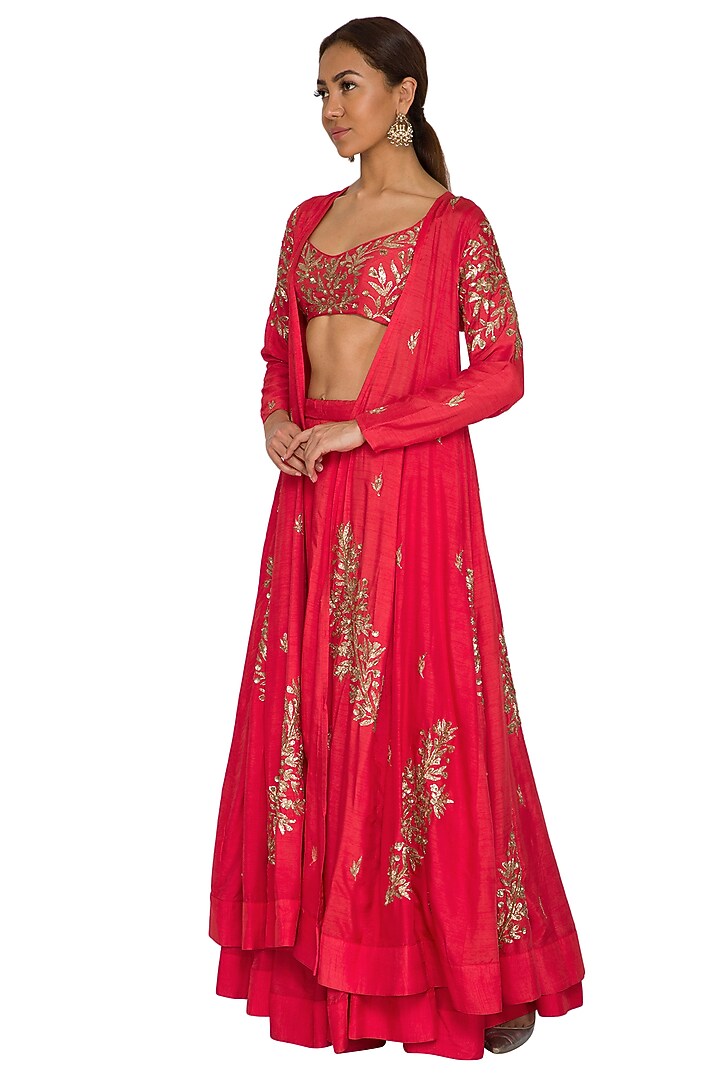 RED EMBROIDERED LEHENGA WITH JACKET