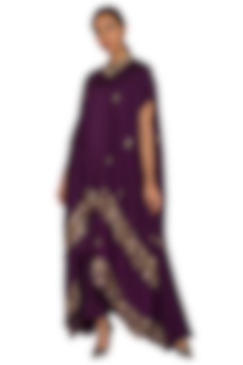 Purple Embroidered Layered Cape With Crop Top & Palazzo Pants by Prathyusha Garimella