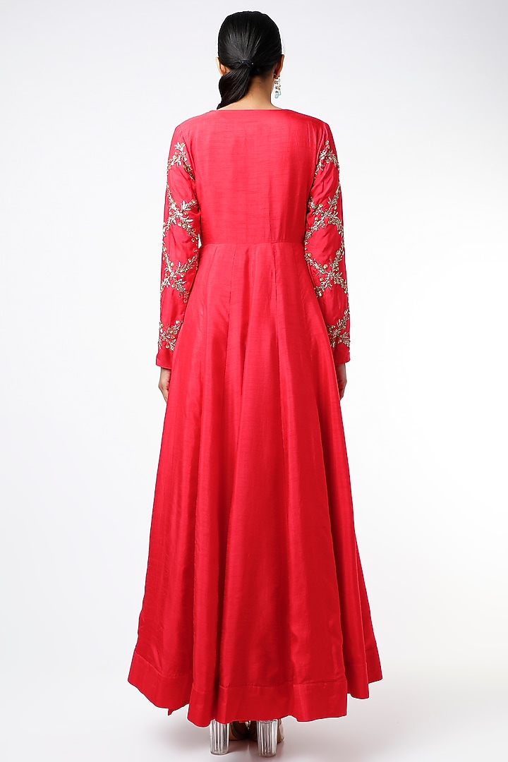 Red Wedding Anarkali Jacket Set by Prathyusha Garimella at Pernia's Pop Up Shop