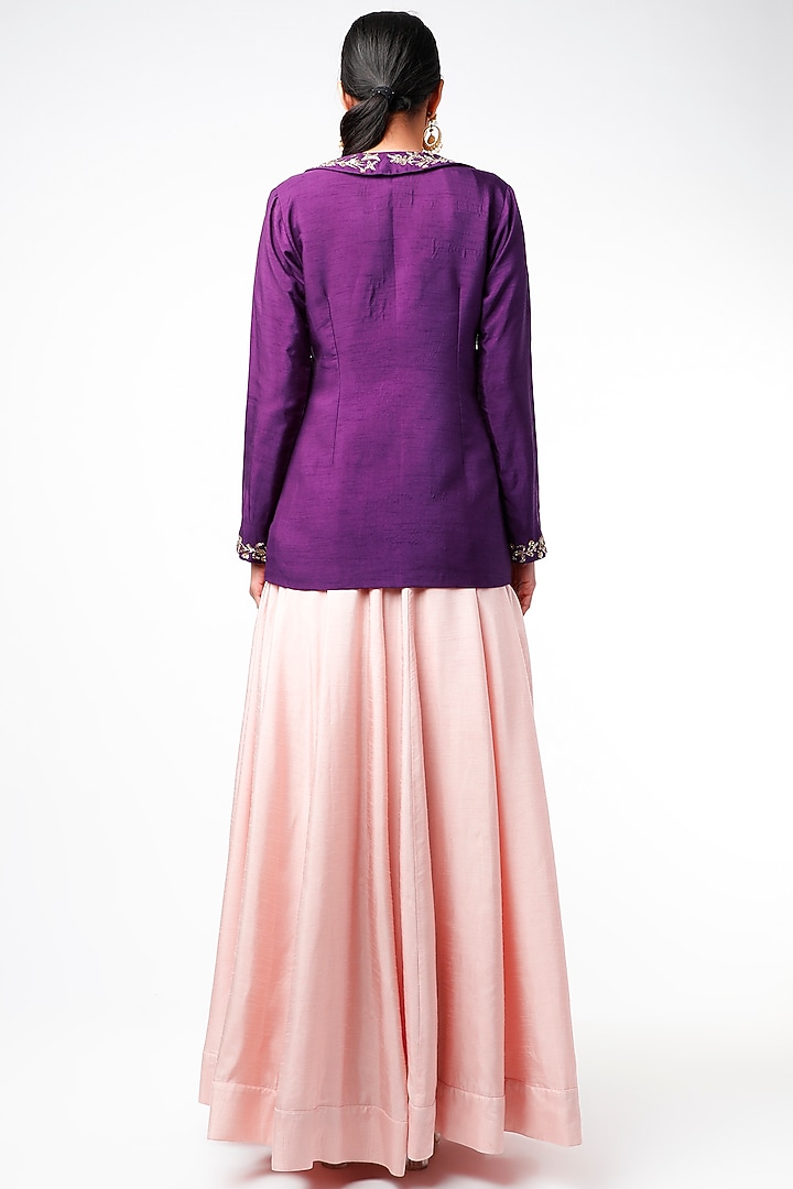 Salmon Pink Raw Silk Skirt Set by Prathyusha Garimella at Pernia's Pop Up Shop