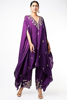 Purple Embroidered Kaftan Set by Prathyusha Garimella-WEDDING KAFTANS