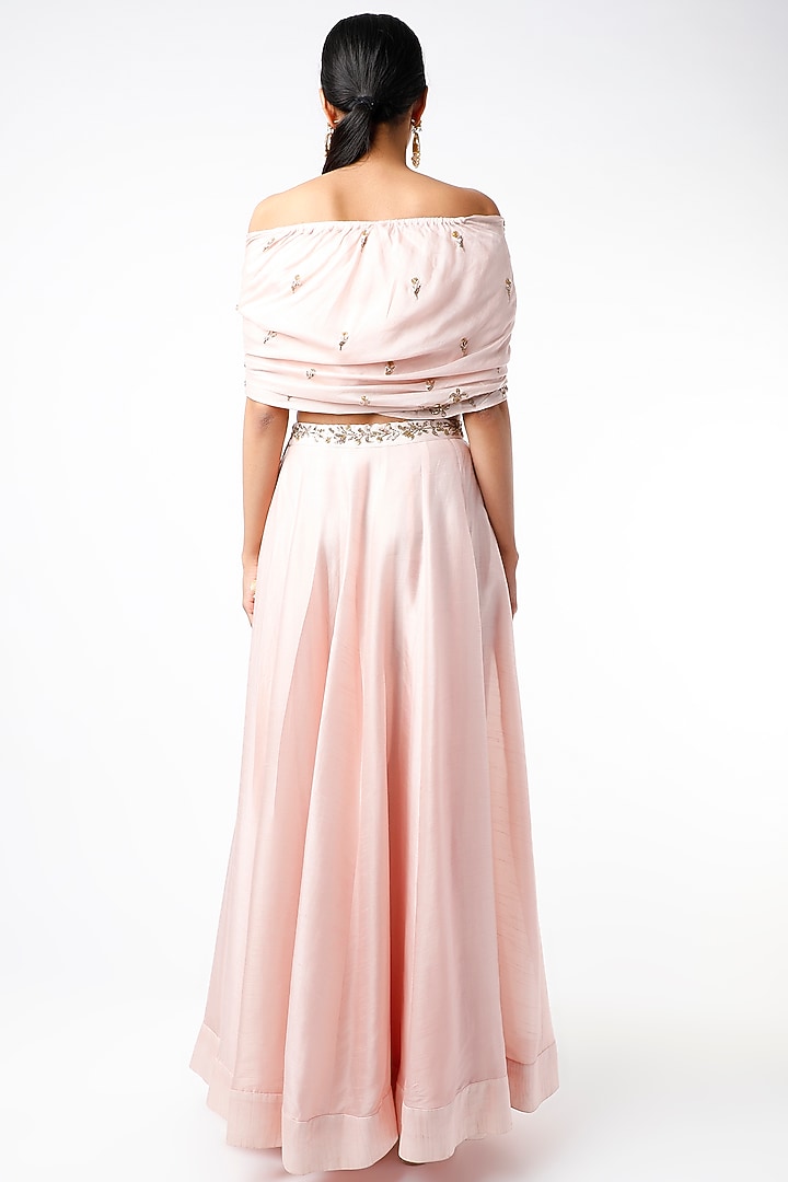 Salmon Pink Embroidered Skirt Set by Prathyusha Garimella at Pernia's Pop Up Shop