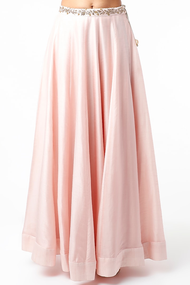 Salmon Pink Embroidered Skirt Set by Prathyusha Garimella at Pernia's Pop Up Shop