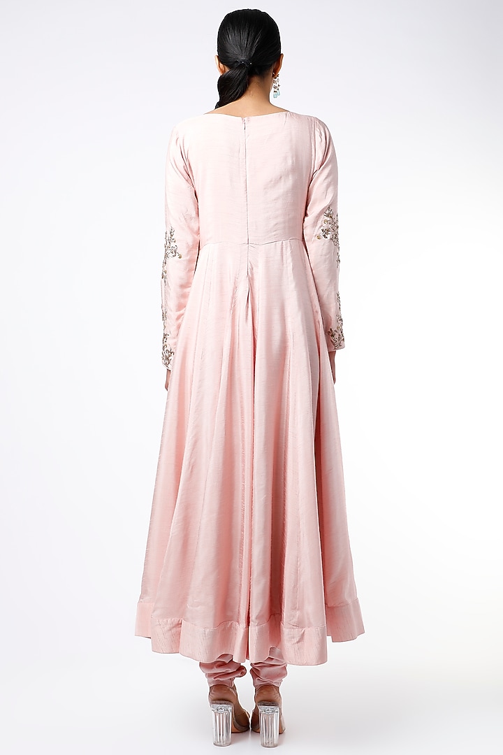 Blush Pink Raw Silk Wedding Anarkali Set by Prathyusha Garimella at Pernia's Pop Up Shop