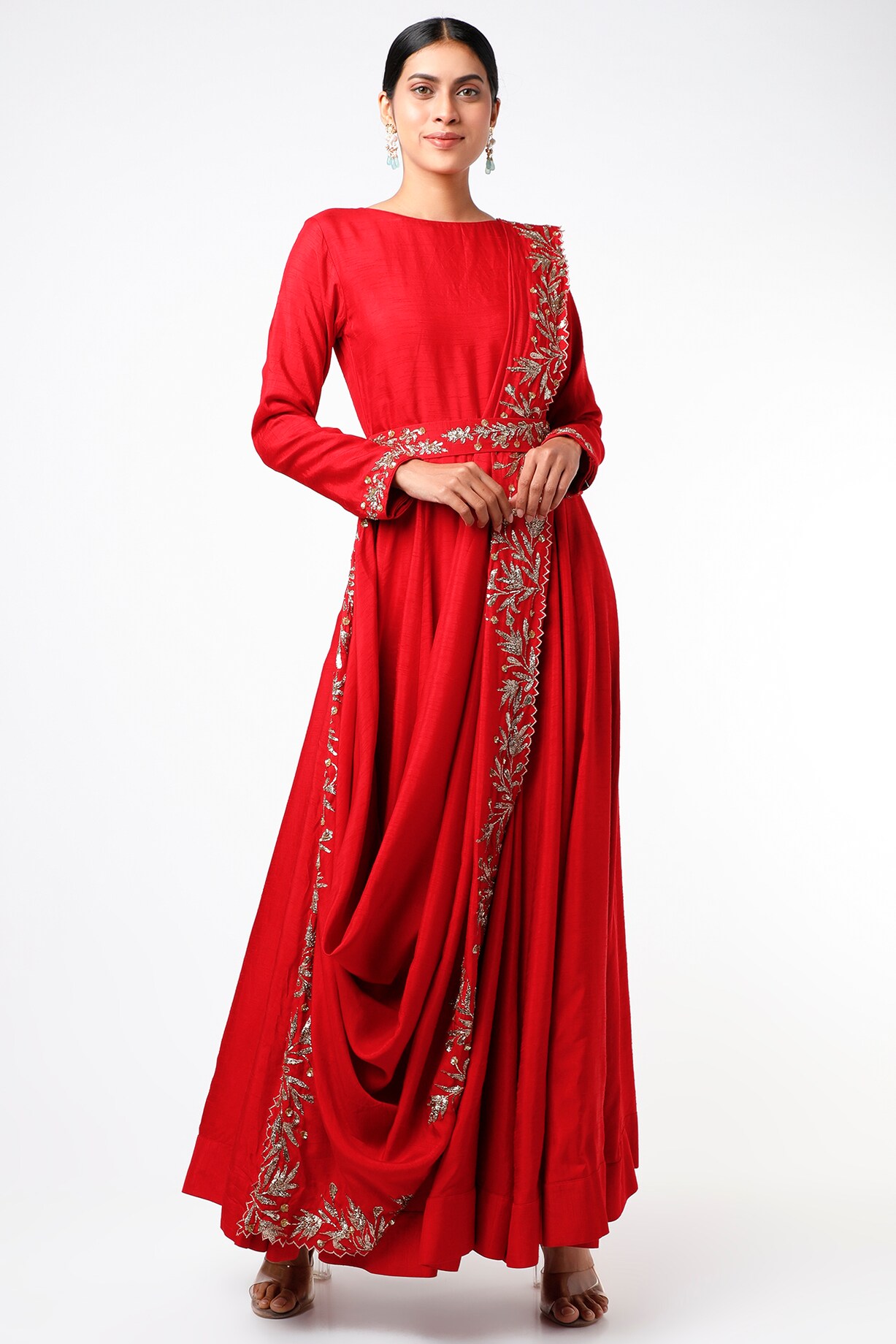 Vermillion Red Draped Anarkali