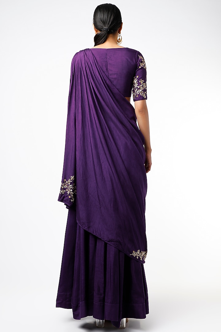 Purple Embroidered Pre-Stitched Wedding Saree Set by Prathyusha Garimella at Pernia's Pop Up Shop