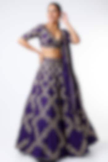 Purple Sequins Embroidered Lehenga Set by Prathyusha Garimella