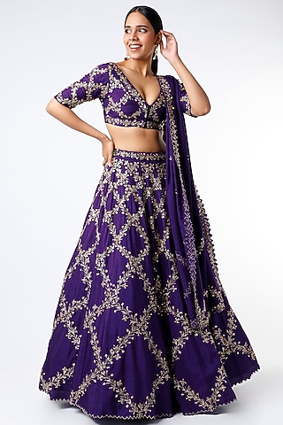 Purple Sequins Embroidered Lehenga Set by Prathyusha Garimella