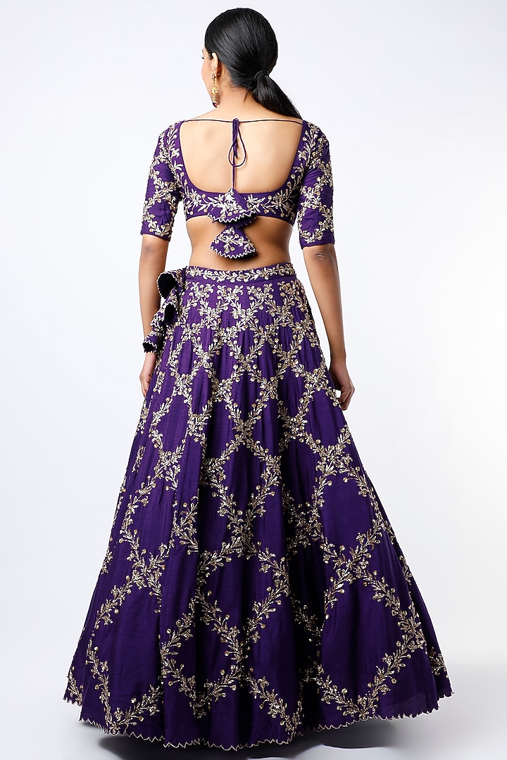Purple Sequins Embroidered Bridal Lehenga Set by Prathyusha Garimella at Pernia's Pop Up Shop