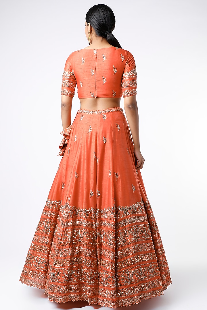 Orange Sequins Embroidered Bridal Lehenga Set by Prathyusha Garimella at Pernia's Pop Up Shop