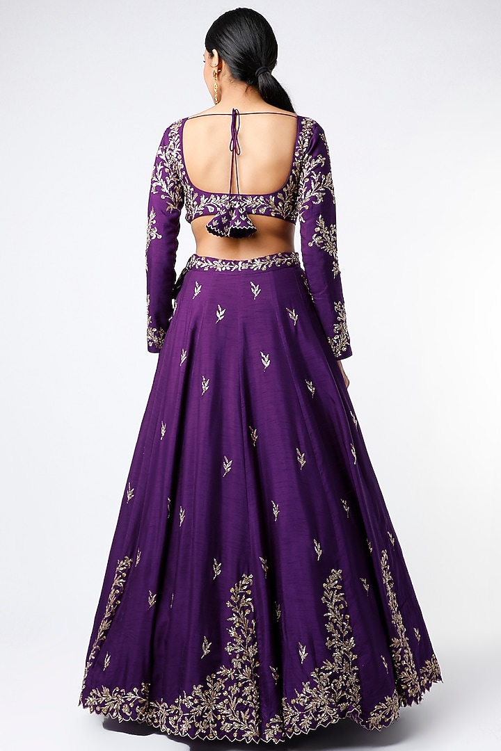 Purple Zari Embroidered Wedding Lehenga Set by Prathyusha Garimella at Pernia's Pop Up Shop