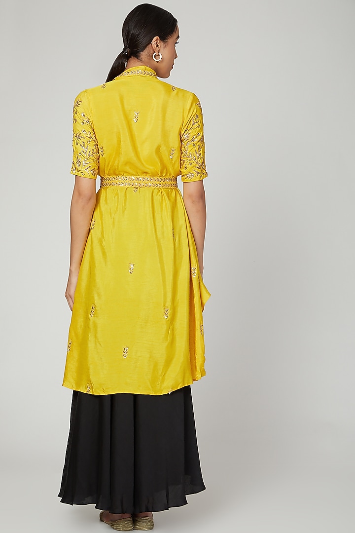 Mustard Embroidered Jacket Set by Prathyusha Garimella at Pernia's Pop Up Shop