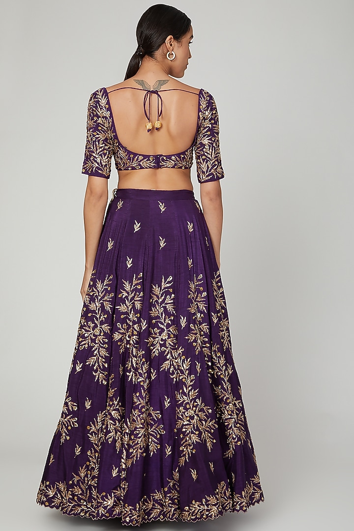 Purple Zardosi Embroidered Bridal Lehenga Set by Prathyusha Garimella at Pernia's Pop Up Shop