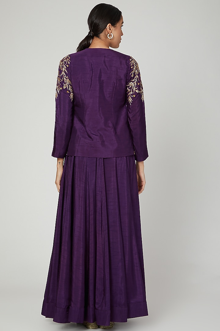 Purple Zardosi Embroidered Jacket Wedding Lehenga Set by Prathyusha Garimella at Pernia's Pop Up Shop