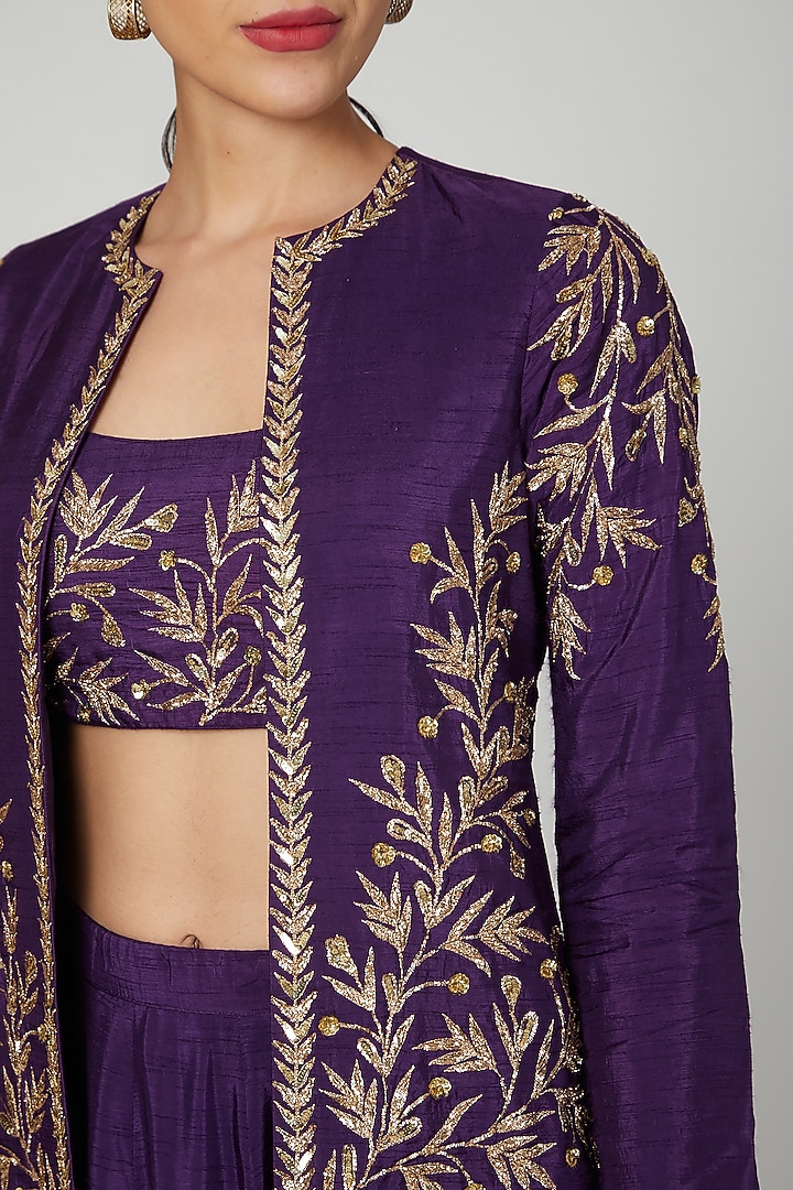 Purple Zardosi Embroidered Jacket Wedding Lehenga Set by Prathyusha Garimella at Pernia's Pop Up Shop