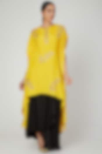 Mustard & Black Embroidered Skirt Set by Prathyusha Garimella