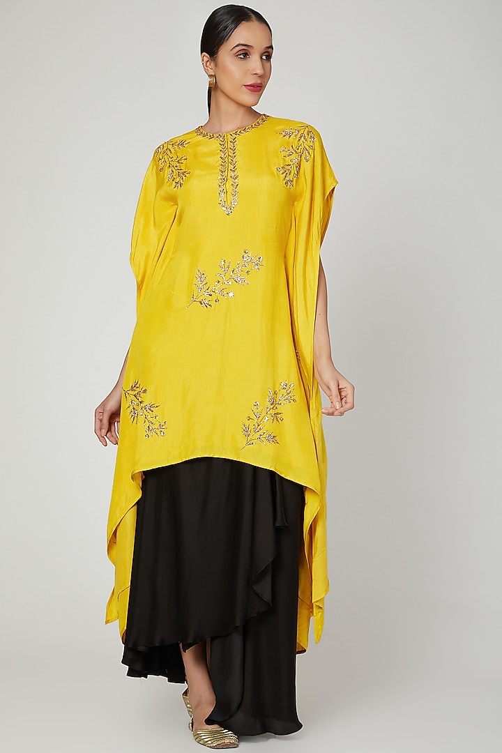Mustard & Black Embroidered Skirt Set by Prathyusha Garimella
