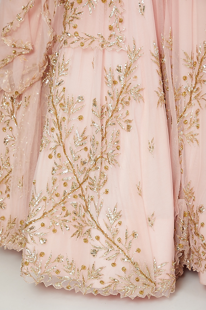 Peach Embroidered Bridal Lehenga Set by Prathyusha Garimella at Pernia's Pop Up Shop