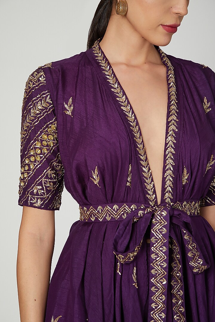 Purple Embroidered Jacket Wedding Lehenga Set by Prathyusha Garimella at Pernia's Pop Up Shop