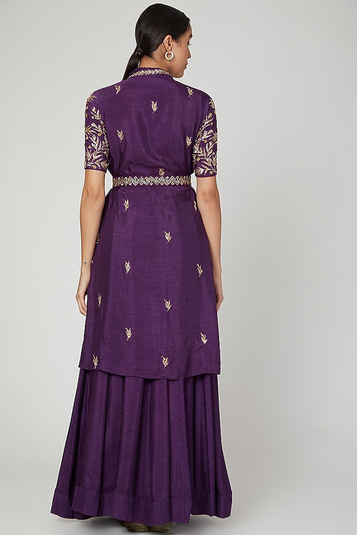 Purple Embroidered Wrap Jacket Wedding Lehenga Set by Prathyusha Garimella at Pernia's Pop Up Shop