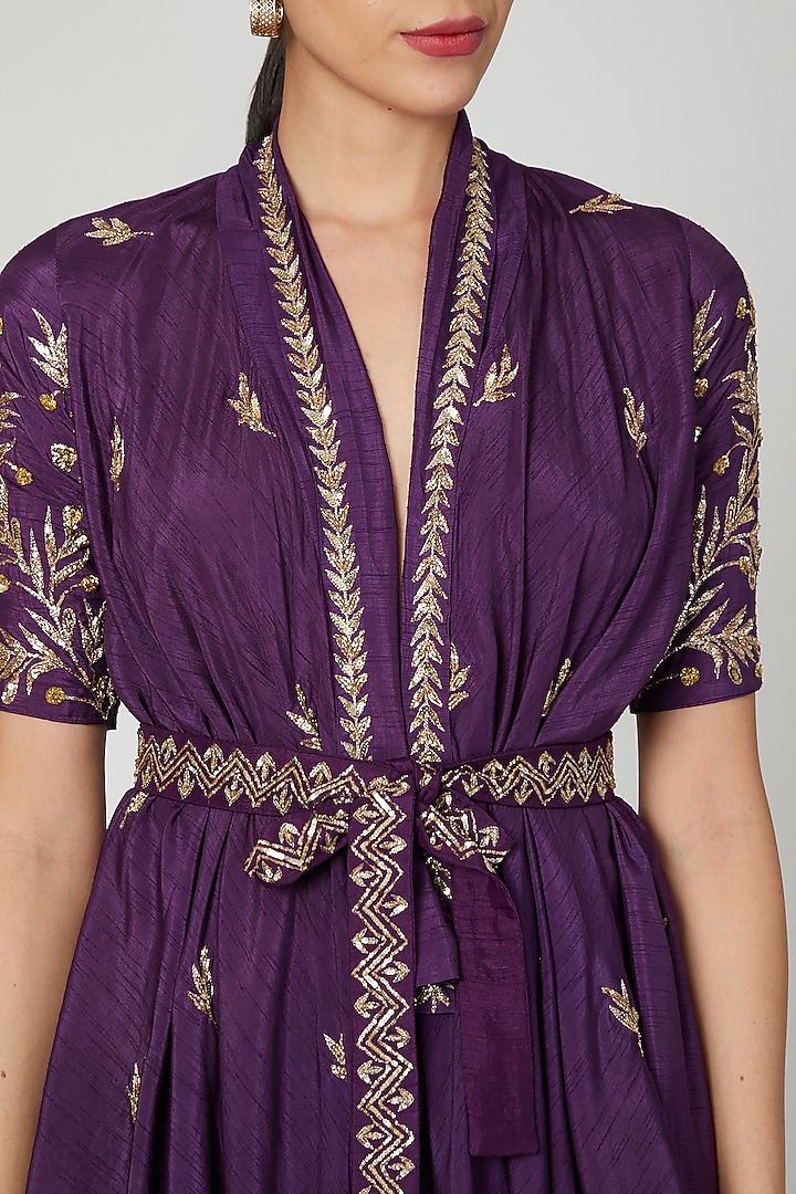 Purple Embroidered Wrap Jacket Wedding Lehenga Set by Prathyusha Garimella at Pernia's Pop Up Shop