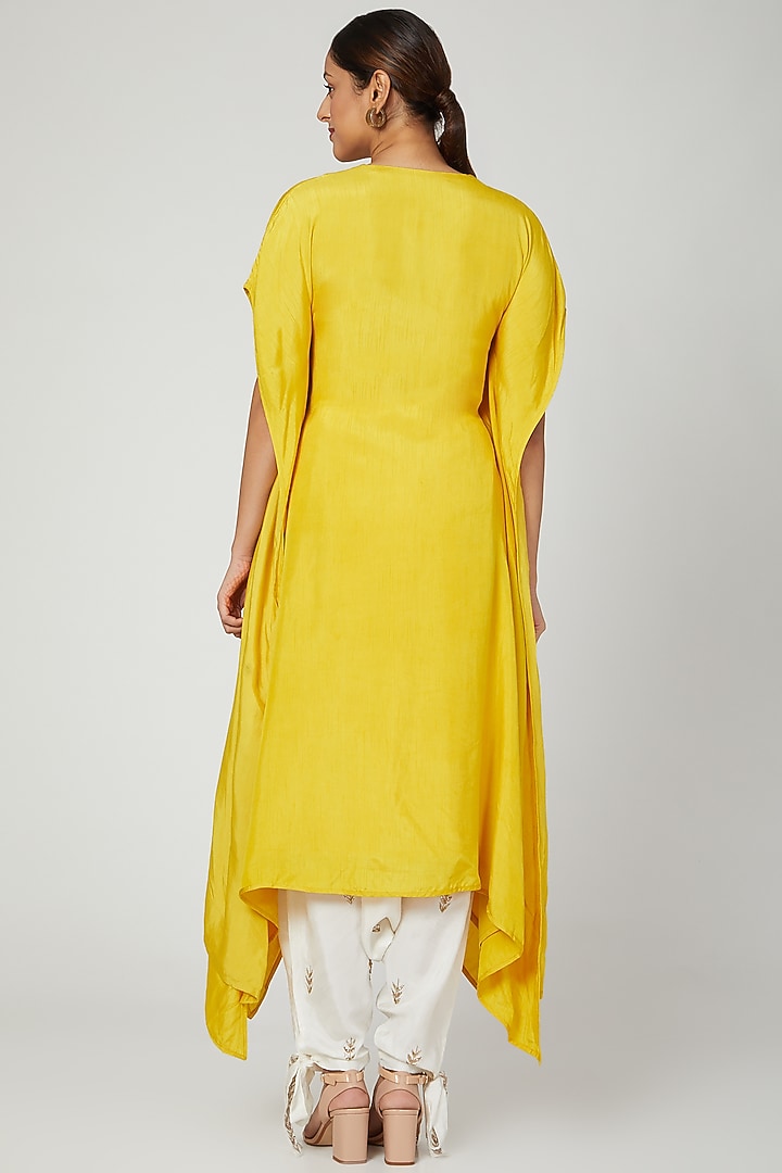 Mustard Embroidered Kaftan With Ivory Dhoti Pants by Prathyusha Garimella at Pernia's Pop Up Shop