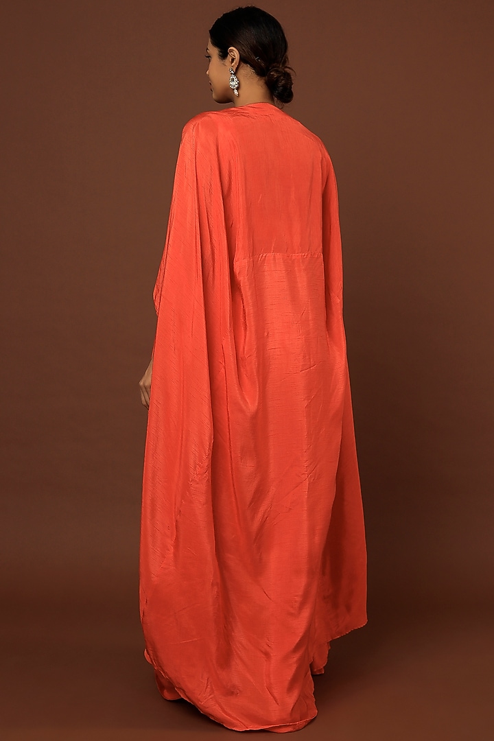 Orange Embroidered Cape Set by Prathyusha Garimella at Pernia's Pop Up Shop