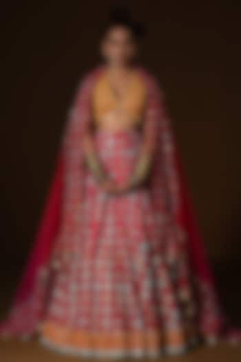 Fuchsia & Red Ombre Summer Silk Printed Wedding Lehenga Set by POOJA RAJGARHIA GUPTA at Pernia's Pop Up Shop