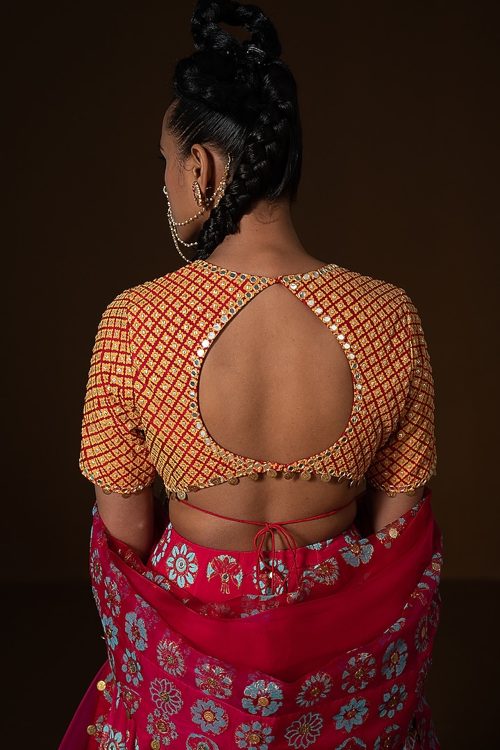 Fuchsia & Red Ombre Summer Silk Printed Wedding Lehenga Set by POOJA RAJGARHIA GUPTA at Pernia's Pop Up Shop