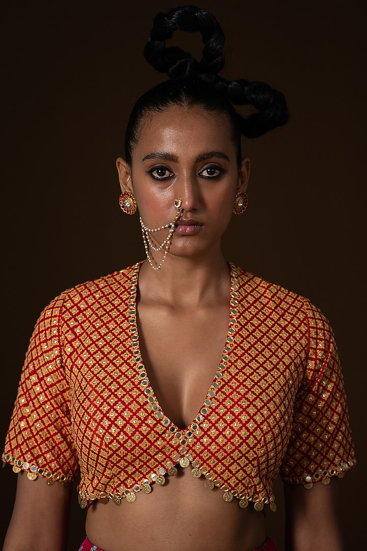 Fuchsia & Red Ombre Summer Silk Printed Wedding Lehenga Set by POOJA RAJGARHIA GUPTA at Pernia's Pop Up Shop