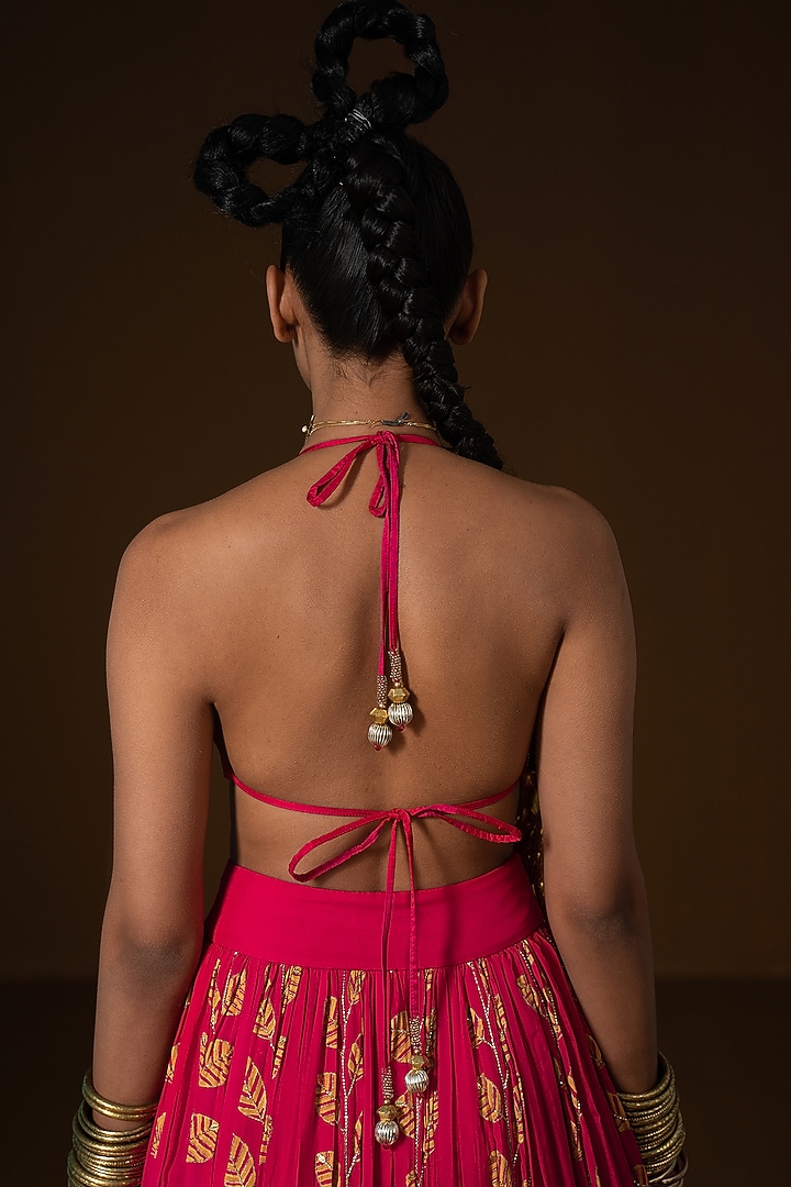 Fuchsia Flat Chiffon Printed Wedding Lehenga Set by POOJA RAJGARHIA GUPTA at Pernia's Pop Up Shop